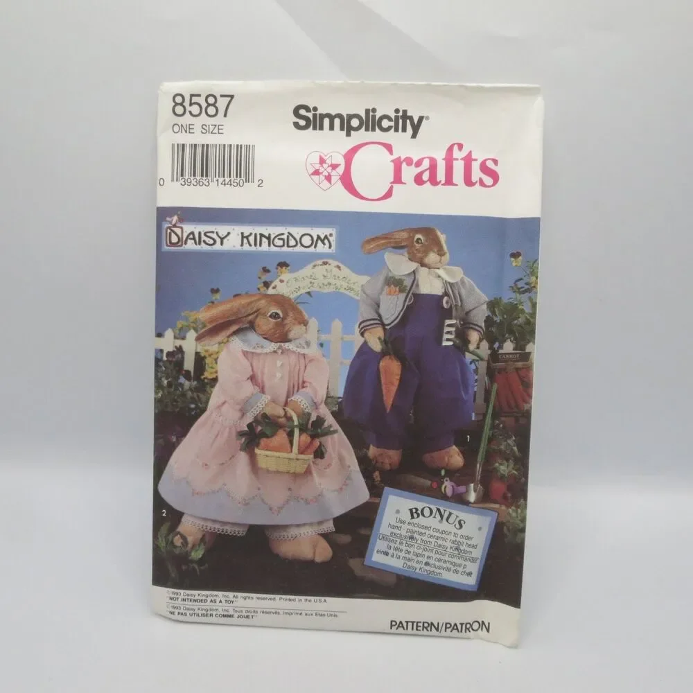 Simplicity Crafts 8587 Daisy Kingdom Bunny & Clothes ONE SIZE Vintage 1993